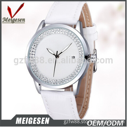 diamond calendar white color stainless steel case back women watch
